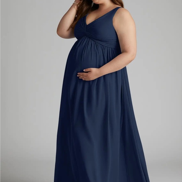 A-Line V-Neck Chiffon Floor-Length Maternity Dress Dark Navy Azazie Yetta - Picture 10 of 14